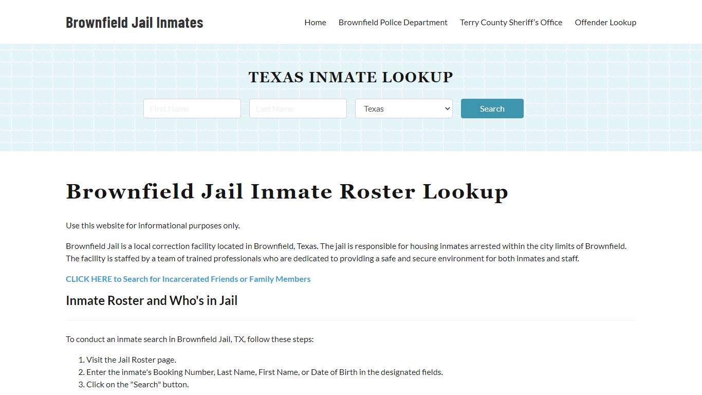 Brownfield Jail Inmate Roster, Terry County, TX, Offender Search